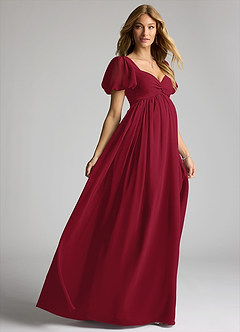 Azazie Madisynn Brautjungfernkleider für Schwangere Schleifen Chiffon Bodenlänge Kleid image4