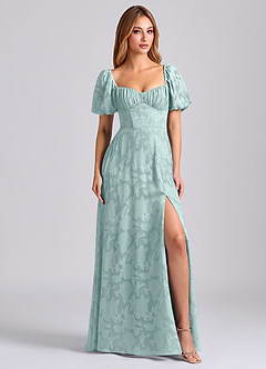 Azazie Mirian Bridesmaid Dresses Mist A-Line Sweetheart Neckline Floral Burnout Dress image1
