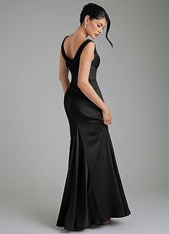 Azazie Spencer Bridesmaid Dresses Black Mermaid Pleated Stretch Satin Dress image2