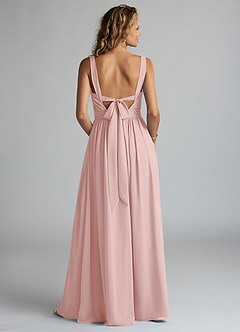 Azazie Aziza Vestidos de damas de honor Vestido de Rosa Empolvado de Gasa de Línea A con Cuello en V Plisado image4