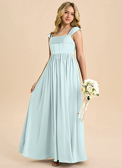 Azazie Hattie Junior Sea Glass A-Line Pleated Stretch Satin Dress image6