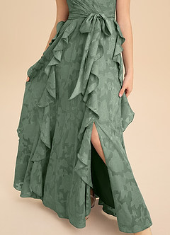 Azazie Peyton Junior Matcha A-Line Pleated Floral Burnout Dress image8