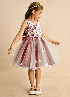 Azazie Junebug Flower Girl Dresses Ivory Paprika Ball-Gown Lace Tulle Dress image4