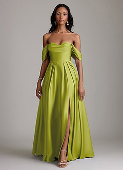 Azazie Loisa Abiti da Damigella Abito A-Line in Raso Elasticizzato a Spalla Scoperta Citronella image7