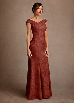 Azazie Aberdeen Kleider für die Brautmutter Etui Plissee Blumen-Burnout Kleid Terrakotta image3