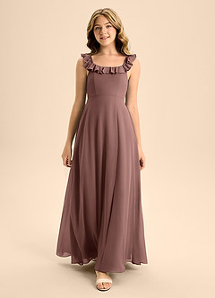 Azazie Callie Junior Abito A-Line in Chiffon Increspato Espresso image4