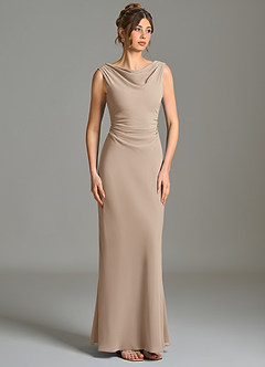 Azazie Kieryn Bridesmaid Dresses Taupe Mermaid Pleated Chiffon Dress image5