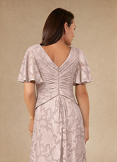 Azazie Emmeline Mother of the Bride Dresses Blushing Pink A-Line Pleated Floral Burnout Dress image6