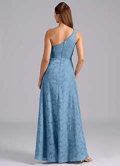 Azazie Brooke Jurken voor bruidsmeisjes Jurk van Bloemen Burn-out met A-Lijn One-Shoulder Staal Blauw image2