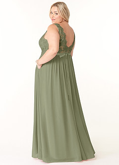 Azazie Elly Robes de demoiselle d'honneur Robe Trapèze en Mousseline de soie Encolure dégagée en dentelle Pistache image9