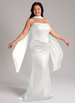 Azazie Sorrel Abiti da Damigella Abito Convertibile Sirena in Raso Elasticizzato Senza Cinturino Bianco image9