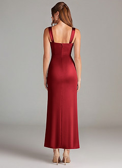 Azazie Denice Robes de demoiselle d'honneur Robe Fourreau en Satin extensible Plissée Écarlate image2