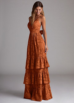 Azazie Nathalia Abiti da Damigella Abito A-Line in Burnout Floreale Fiocco Arancia Bruciata image3