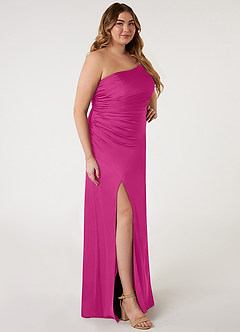 Azazie Eren Bridesmaid Dresses Fuchsia Mermaid One Shoulder Stretch Satin Dress image8