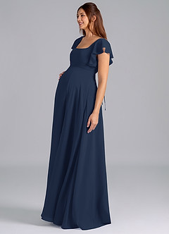 Azazie Bondi Maternity Bridesmaid Dresses A-Line Ruched Chiffon Floor-Length Dress image4