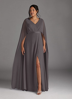 Azazie Isa Mother of the Bride Dresses Steel Grey A-Line V-Neck Pleated Chiffon Dress image9