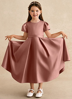 Azazie Princess Flower Girl Dresses Cedar Rose A-Line Pleated Matte Satin Dress image3