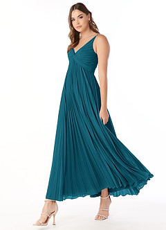 Azazie Raychelle Bridesmaid Dresses Ink Blue A-Line V-Neck Chiffon Dress image3
