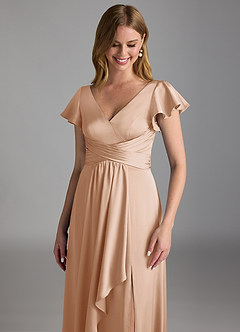 Azazie Omari Vestidos de damas de honor Vestido de Rosa Inglesa de Satén Elástico de Corte en A image4