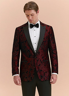 front Samuel Bourgogne Blomsterjacquard smokingjakke med spids revers