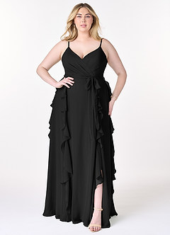 Azazie Peyton Robes de demoiselle d'honneur Robe Trapèze en Mousseline de soie Rayé Noir image7