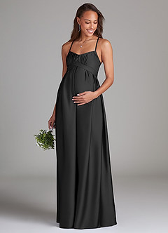 Azazie Llana vestidos de dama de honor de maternidad Vestido de Corte En A Con bolsillos Hasta el suelo Satén Elástico image1