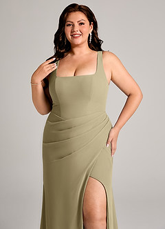 Azazie Mero Bridesmaid Dresses Moss Green Sheath Pleated Chiffon Dress image14