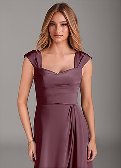 Azazie Laila Brautjungfernkleider A-Linie Plissee Stretch-Satin Kleid Sangria image5