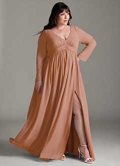 Azazie Teton Maternity Bridesmaid Dresses A-Line Long Sleeve Chiffon Floor-Length Dress image10