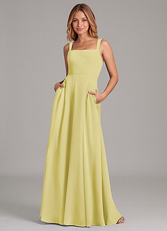 Azazie Shaude Vestidos de damas de honor Vestido de Sorbete De Limón de Gasa de Corte en A con Plisado image1