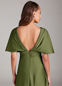 Azazie Pamela Bridesmaid Dresses Olive A-Line Pleated Stretch Satin Dress image6