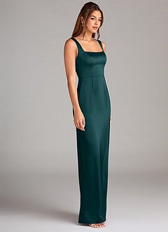 Azazie Flori Robes de demoiselle d'honneur Robe Fourreau en Satin extensible Fente Latérale Vert Pin image3