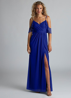 Azazie Fiena Final Sale Desert Rose A-Line V-neck Ruched Mesh Dress image1