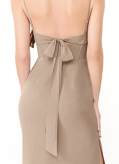 Azazie Mai Bridesmaid Dresses Taupe Sheath Pleated Chiffon Dress image6