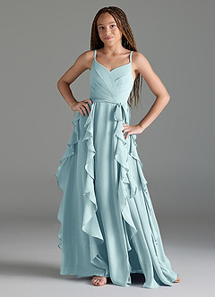 Azazie Peyton Junior Sea Glass A-Line V-Neck Cascading Ruffles Chiffon Dress image1
