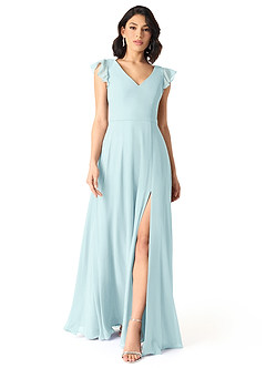 Azazie Claudine Bridesmaid Dresses Sea Glass A-Line Flutter Sleeve Chiffon Dress image2