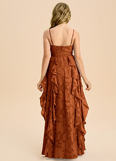 Azazie Peyton Junior Robe Trapèze en Blumen-Burnout Plissée Orange Brûlée image7