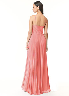 Azazie Vini Bridesmaid Dresses Coral A-Line V-Neck Pleated Chiffon Dress image2