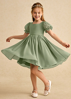 Azazie Jolie Flower Girl Dresses Pistachio A-Line with Sleeves Chiffon Dress image3