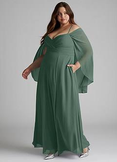 Azazie Cienna Robes de demoiselle d'honneur Robe Trapèze en Mousseline de soie Épaule décolletée Mousse De Mer image10