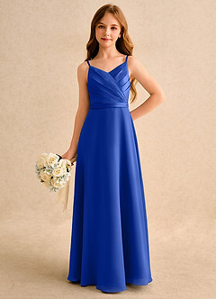 Azazie Umina Girls Formal Flower Girl Dresses Royal Blue A-Line Pleated Matte Satin Dress image5