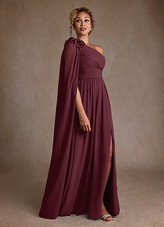 Azazie Lancaster vestidos de madre de la novia Vestido de Cabernet de Gasa de Corte en A con Hombro unilateral image3
