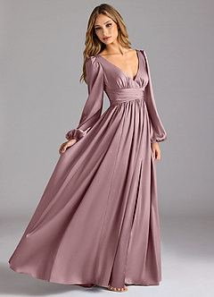 Azazie Norah Abiti da Damigella Abito A-Line in Raso Elasticizzato Rosa Polverosa image3