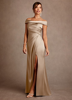 Azazie Bedford vestidos de madre de la novia Vestido de Gris Pardo de Satén Elástico de Corte Recto con Plisado image2