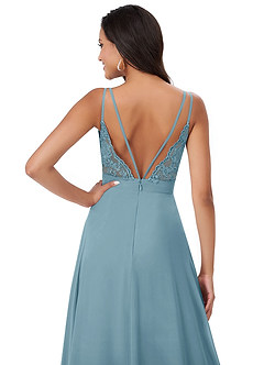 Azazie Lennon Bridesmaid Dresses Moody Blue A-Line Lace Chiffon Dress image2