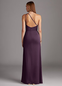 Azazie Mika Bridesmaid Dresses Plum Sheath One Shoulder Stretch Satin Dress image2