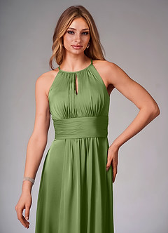Azazie Bonnie Bridesmaid Dresses Juniper A-Line Pleated Stretch Satin Dress image5