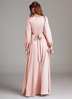 Azazie Leonia Bridesmaid Dresses Blushing Pink A-Line Long Sleeve Stretch Satin Dress image2