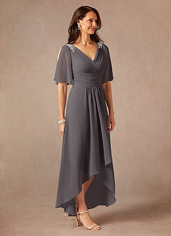 Azazie Pascual Mother of the Bride Dresses Steel Grey A-Line Pleated Chiffon Dress image5
