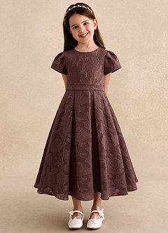 Azazie Princes Flower Girl Dresses Espresso A-Line Pleated Floral Burnout Dress image4